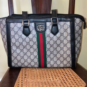 Beige: gray and Black Monogram Handbag